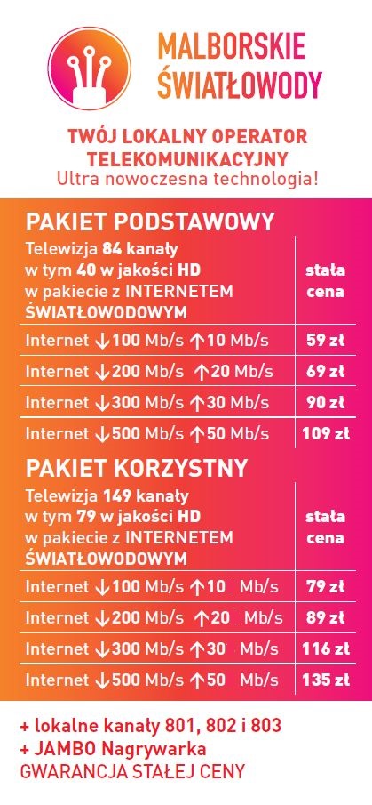 mALBORSKIE ŚWIATŁOWODY  INTERNET TELEWIZJA TELEFON