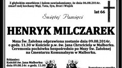 ZMARŁ  HENRYK MILCZAREK. ŻYŁ 66 LAT.