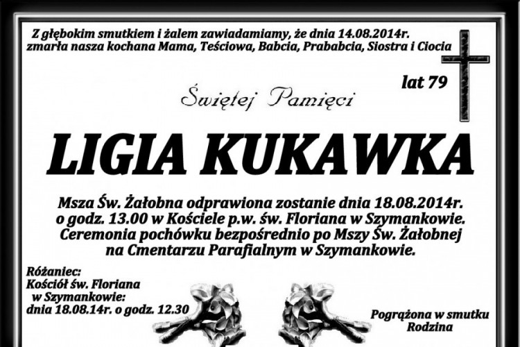 ZMARŁA LIGIA KUKAWKA. ŻYŁA 79 LAT.