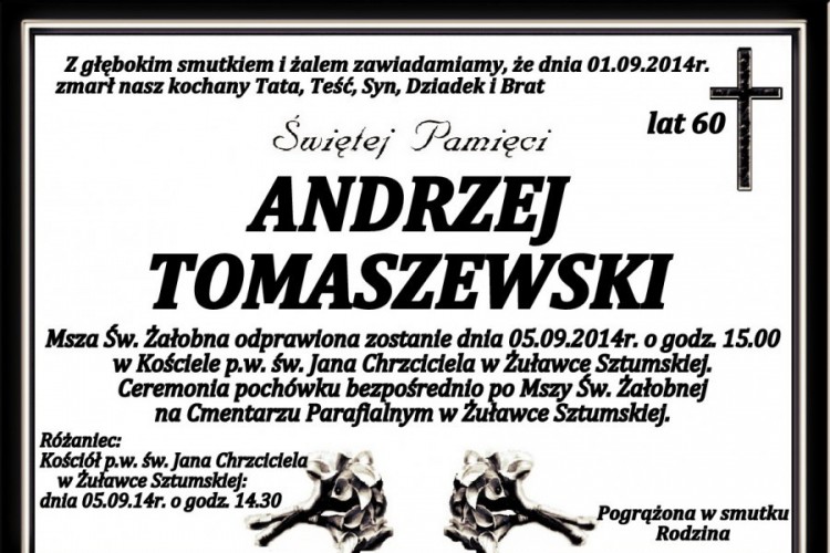 ZMARŁ ANDRZEJ TOMASZEWSKI. ŻYŁ 60 LAT.