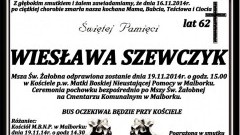 ZMARŁA WIESŁAWA SZEWCZYK. ŻYŁA 62 LATA.