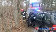 KIERUJĄCY LAWETĄ ZEPCHNĄŁ AUTO NA DRZEWO. KOBIETA W SZPITALU. WYPADEK W TROPACH SZTUMSKICH – 16.01.2015