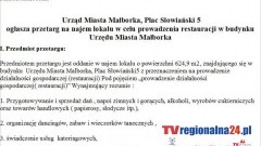 Ogłoszenie przetargu na najem lokalu w celu prowadzenia restauracji w budynku Urzędu Miasta Malborka