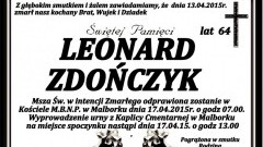 ZMARŁ LEONARD ZDOŃCZYK. ŻYŁ 64 LATA.