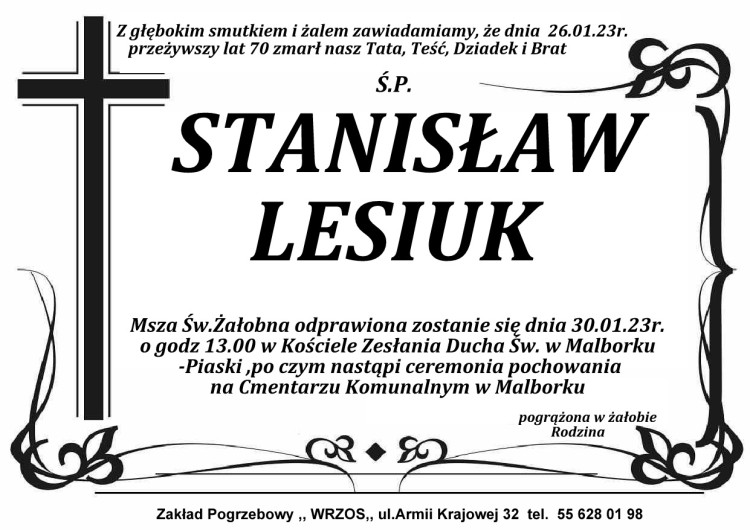 Zmarł Stanisław Lesiuk. Miał 70 lat.