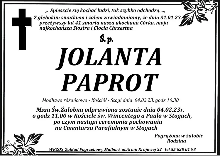 Zmarła Jolanta Paprot. Miała 41 lat.