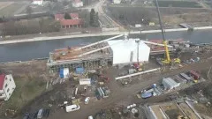 Nowakowo. Budowa Mostu Obrotowego 16.02.2023 wideo z drona