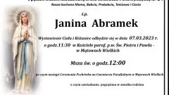 Zmarła Janina Abramek. Żyła 84 lata.