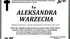 Zmarła Aleksandra Warzecha. Żyła 84 lata.