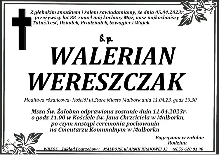 Zmarł Walerian Wereszczak. Miał 88 lat.