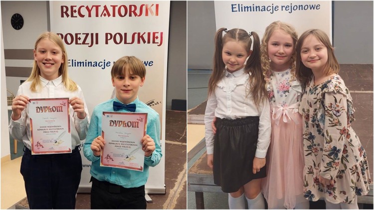 Gmina Malbork. Wyróżnienia uczniów SP podczas Konkursu Recytatorskiego Poezji Polskiej.