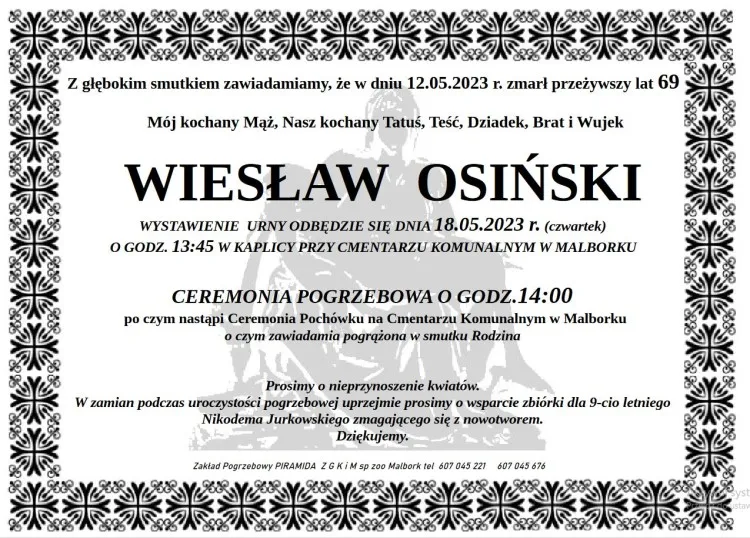 Zmarł Wiesław Osiński. Miał 69 lat.