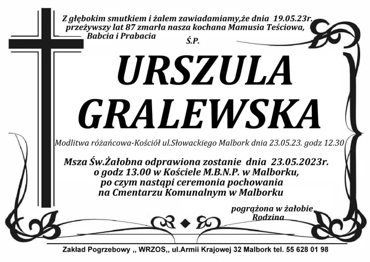 Zmarła Urszula Gralewska. Miała 87 lat.