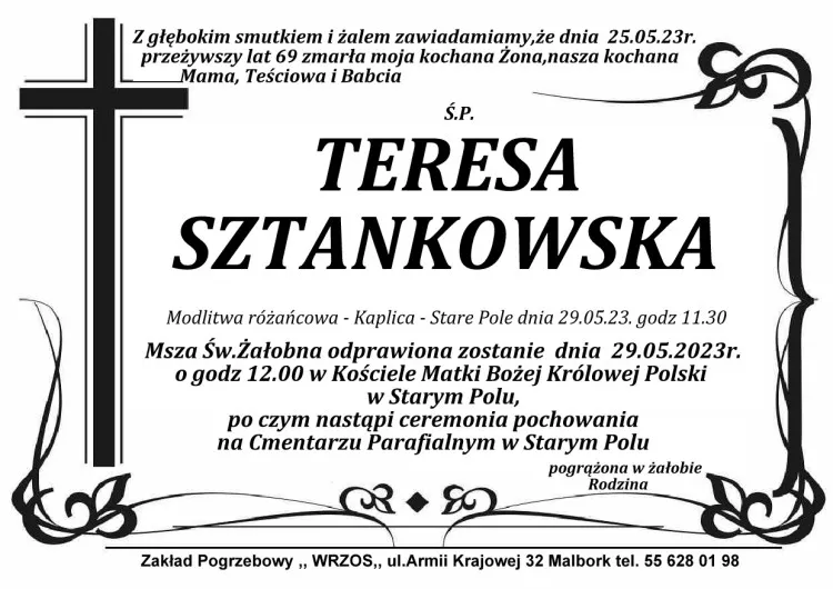 Zmarła Teresa Sztankowska. Miała 69 lat.