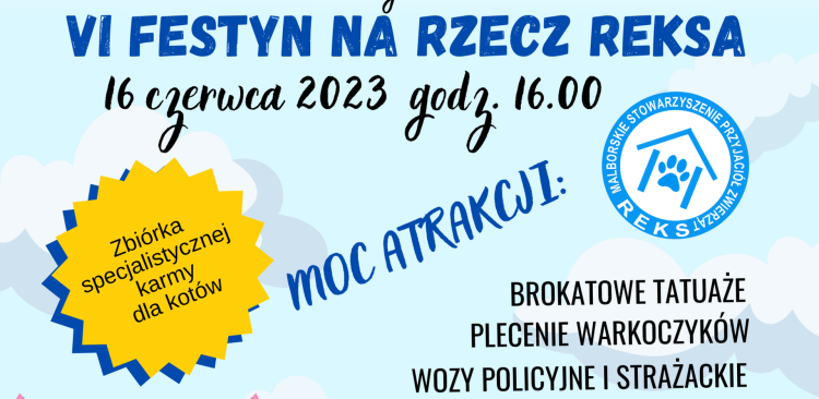 Malbork. Akademia Nauczania zaprasza na VI Festyn na rzecz REKS-a. Szczegóły na plakacie.