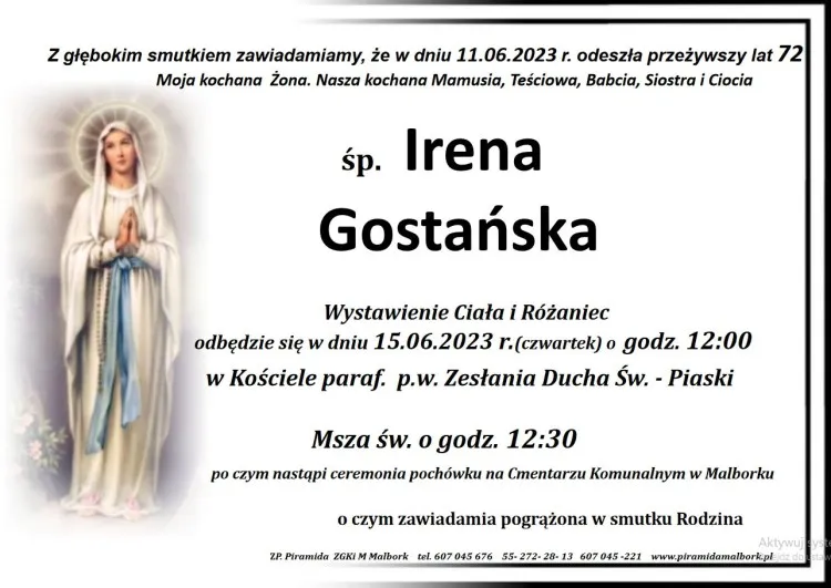 Odeszła Irena Gostańska. Żyła 72 lata.