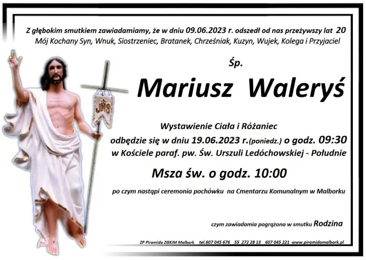 Zmarł Mariusz Waleryś. Miał 20 lat.