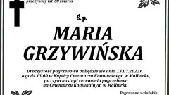 Zmarła Maria Grzywińska. Miała 88 lat.