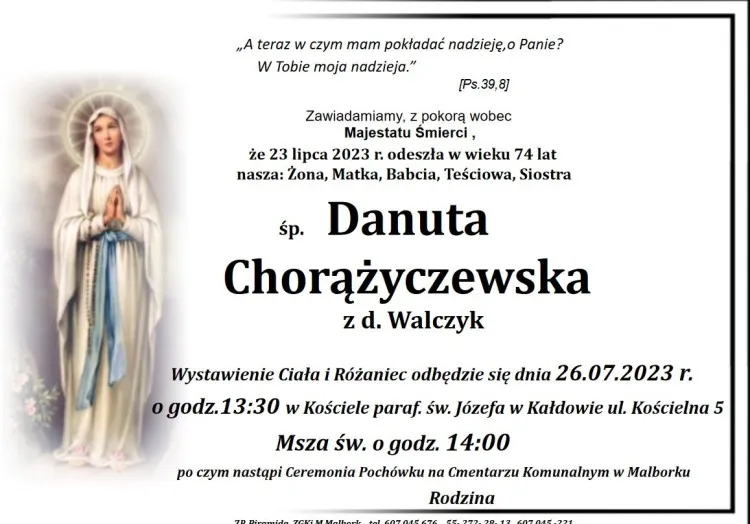 Zmarła Danuta Chorążyczewska. Miała 74 lata.