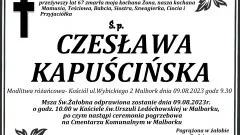 Zmarła Czesława Kapuścińska. Miała 67 lat.