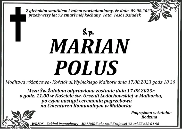 Zmarł Marian Polus. Miał 72 lata.