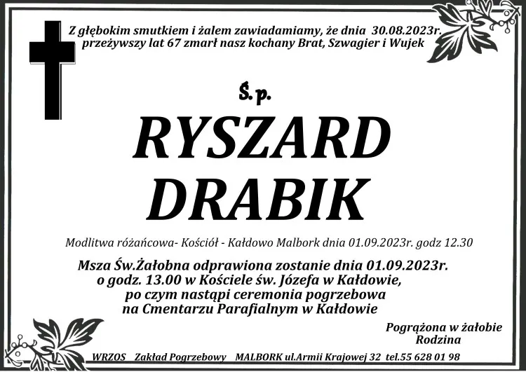 Zmarł Ryszard Drabik. Żył 67 lat.