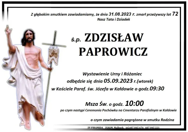 Zmarł Zdzisław Paprowicz. Żył 72 lata.