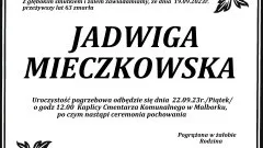 Zmarła Jadwiga Mieczkowska. Miała 63 lata.