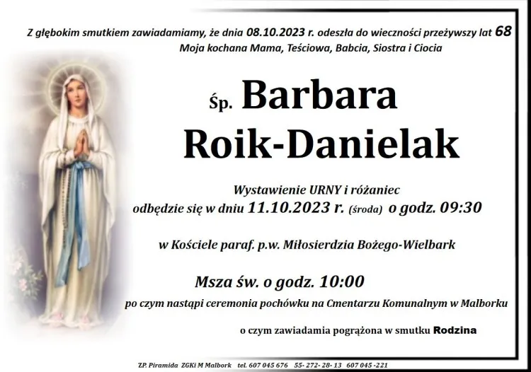 Zmarła Barbara Roik-Danielak. Miała 68 lat.