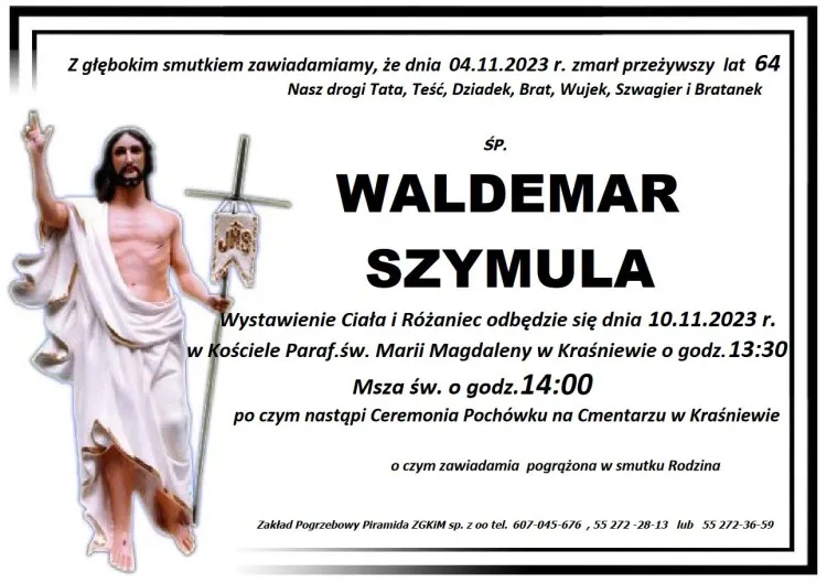 Zmarł Waldemar Szymula. Żył 64 lata.