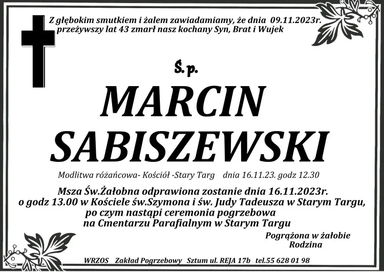 Zmarł Marcin Sabiszewski. Miał 43 lata.