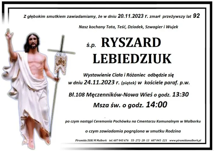 Zmarł Ryszard Lebiedziuk. Miał 92 lata.