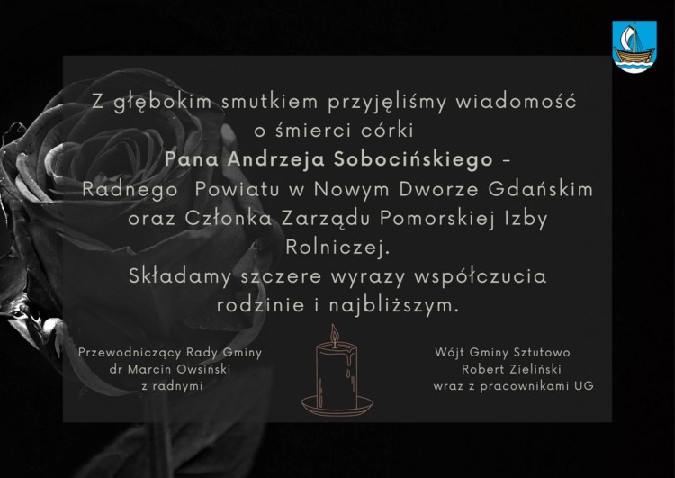 Kondolencje Wójta Gminy Sztutowo, pracowników Urzędu Gminy, Przewodniczącego…