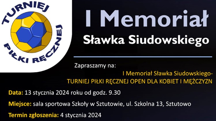 Sztutowo. Memoriał Sławka Siudowskiego – Turniej Piłki Ręcznej dla Kobiet i Mężczyzn. Trwają zapisy.