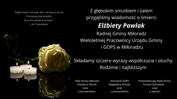 Kondolencje Wójta Gminy Miłoradz, Kierownika GOPS i Przewodniczącego…