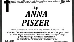 Odeszła Anna Piszer. Żyła 70 lat.