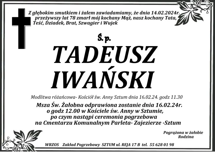 Zmarł Tadeusz Iwański. Miał 78 lat.