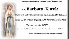 Zmarła Barbara Kurek. Miała 69 lat.