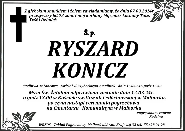 Zmarł Ryszard Konicz. Miał 73 lata.