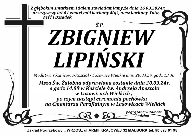 Zmarł Zbigniew Lipiński. Miał 64 lata.