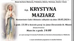Zmarła Krystyna Maziarz. Miała 73 lata.