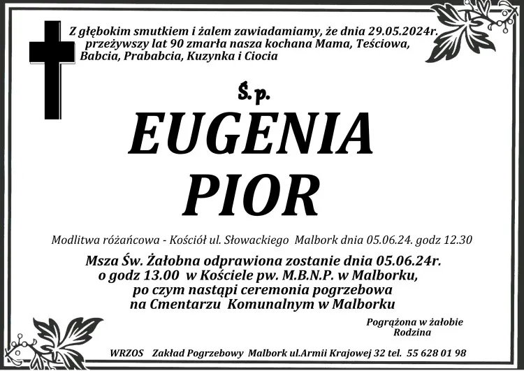 Zmarła Eugenia Pior. Miała 90 lat.