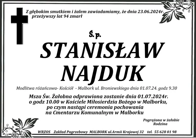 Zmarł Stanisław Najduk. Żył 94 lata.