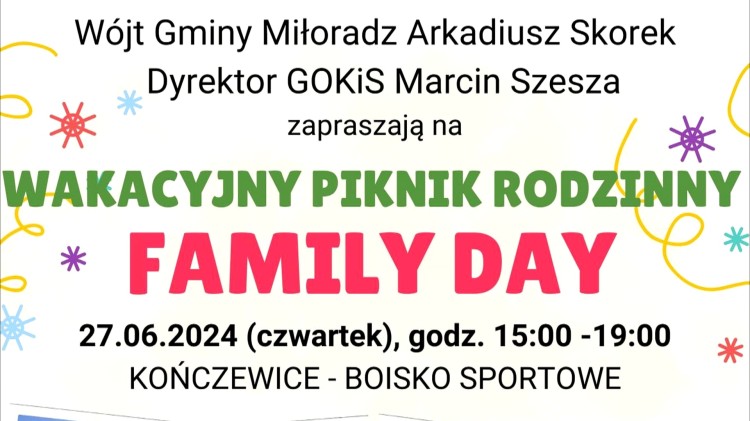Gmina Miłoradz zaprasza na piknik Family Day w Kończewicach.