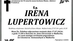 Zmarła Irena Lupertowicz. Żyła 94 lata.