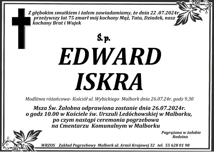 Zmarł Edward Iskra. Miał 75 lat.