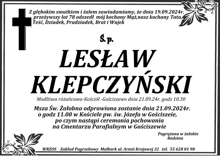 Zmarł Lesław Klepczyński. Miał 78 lat.