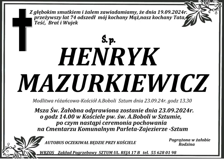 Zmarł Henryk Mazurkiewicz. Miał 74 lata.