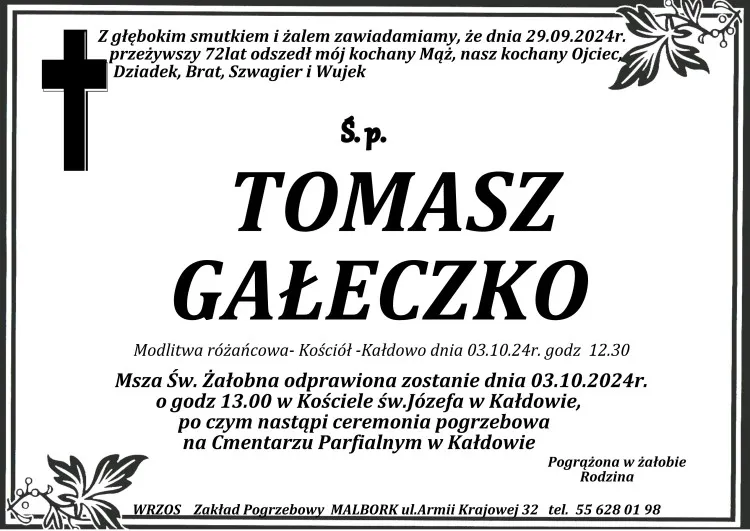 Zmarł Tomasz Gałeczko. Żył 72 lata.