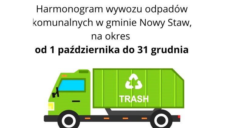 Gmina Nowy Staw. Okresowy harmonogram wywozu odpadów komunalnych.